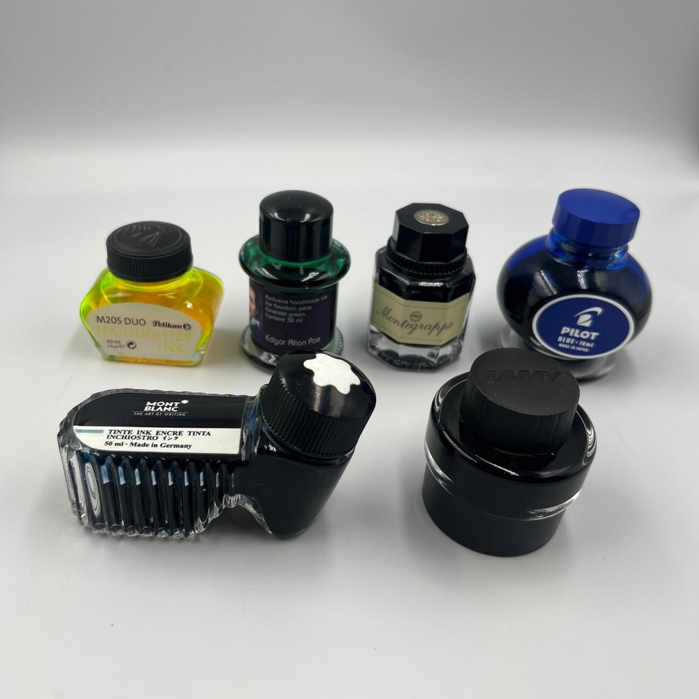 6pc Fountain Pen Ink Lot Montblanc Pelikan Pilot Montegrappa Lamy Poe 30ml-70ml
